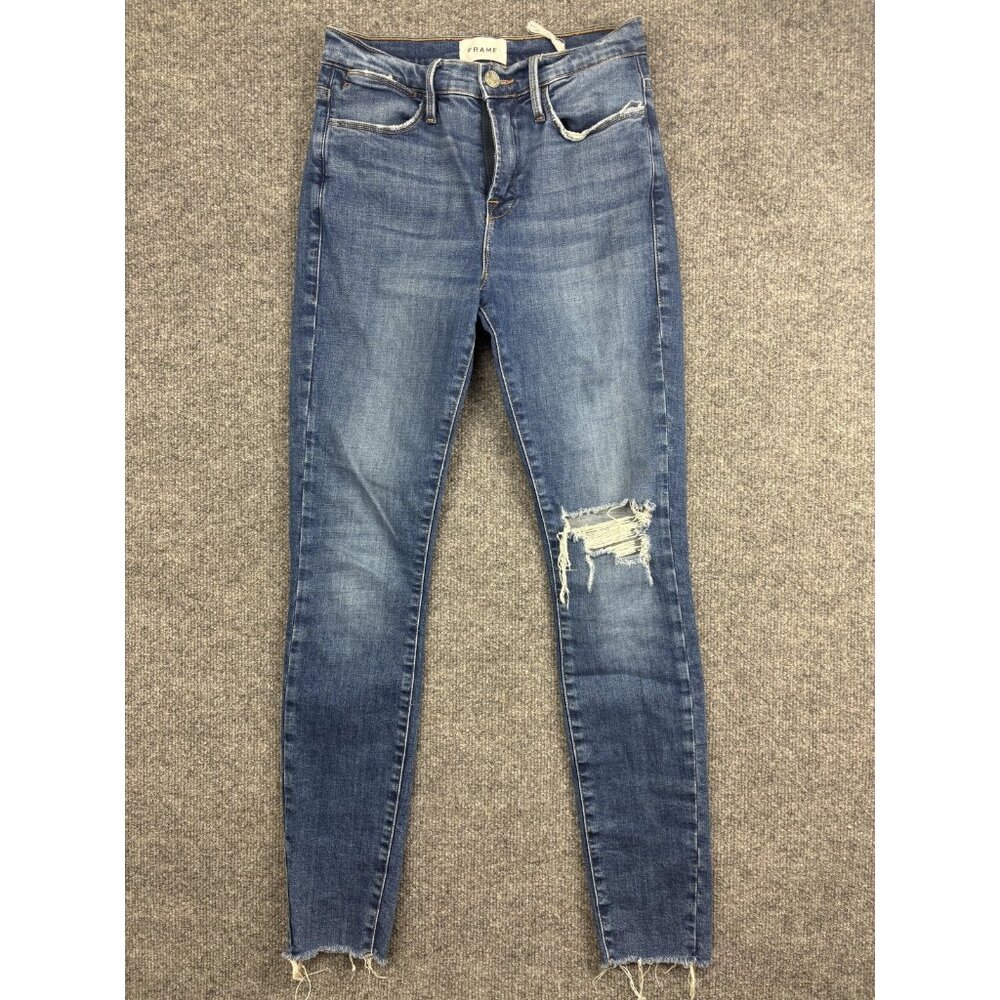 Frame Jeans Womens 28 Blue Le High Skinny Earthbound Rips Distressed Denim